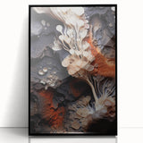 Large abstract wall art in black and white tones, framed in acrylic, depicting natural close-up elements.