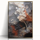 Large acrylic print of natural elements with gold accents in a mid-century modernist style.