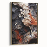 Vintage poster art of a natural landscape on framed canvas, featuring muted earth tones, ideal for bedroom wall decor.