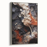 Landscape art painting on framed canvas, featuring a vintage poster style with colorful art elements on a black background.