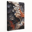 Close-up of a large stretched canvas featuring natural elements in muted earth tones, suitable for kitchen wall art.