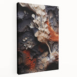 Close-up of a large stretched canvas featuring natural elements in muted earth tones, suitable for kitchen wall art.