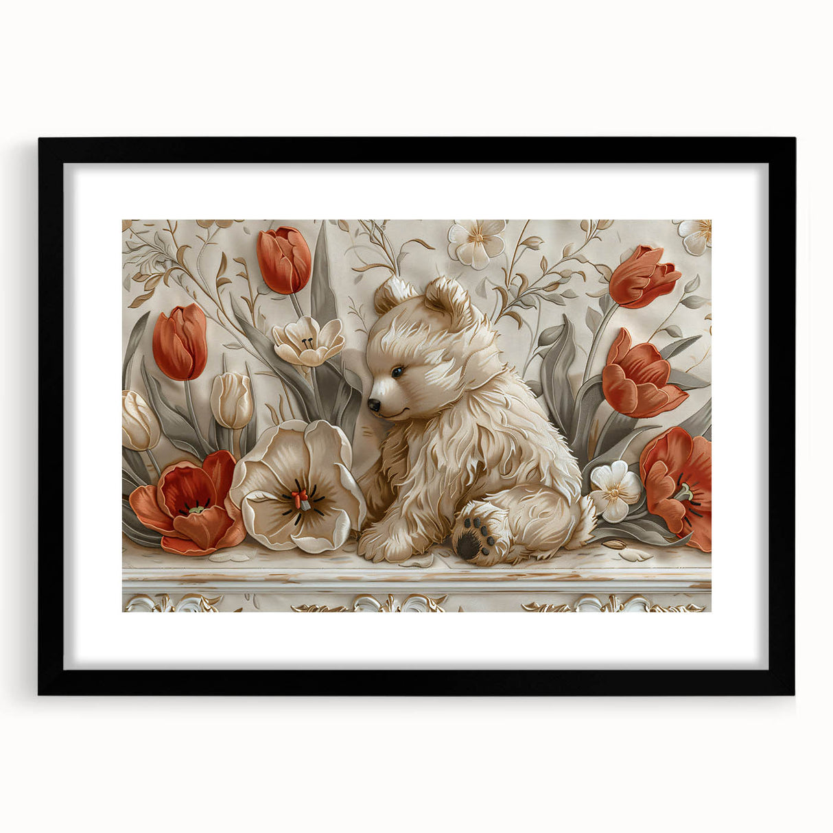 Floral Bear - Kids Room Wall Art Canvas and Framed Options