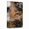 Large abstract wall art on acrylic glass depicting fall seasons in warm orange and brown tones.