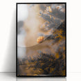 Large abstract wall art featuring mid-century modernist autumnal design in warm orange and brown tones.