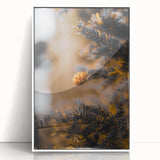 Art deco poster depicting a stylized fall scene in orange and brown tones on white acrylic, ideal for nursery wall art.