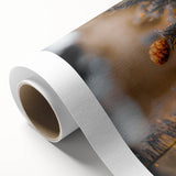 Art deco style poster of a serene autumn landscape on rolled canvas, suitable as nursery wall art or in a dining room.