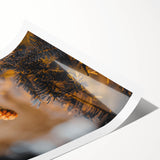 Extra large wall art featuring line art flowers in autumn hues on a rolled print, ideal for large living room decor.