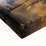 Large art black and white landscape painting on stretched canvas, featuring a serene tree scene.