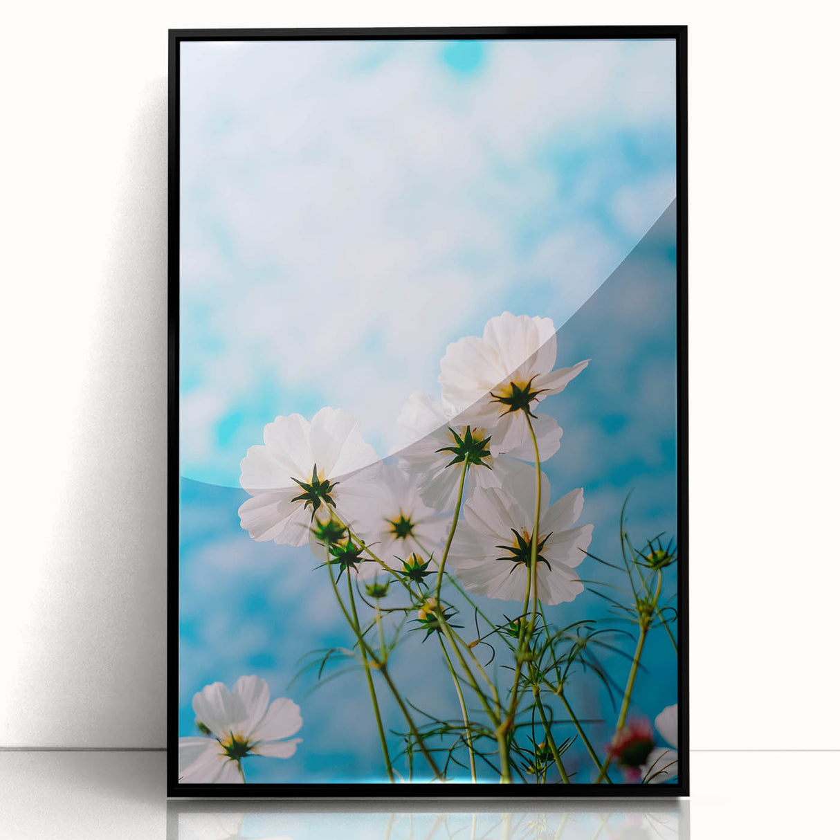Large abstract wall art depicting spring season in vibrant green and yellow hues, framed in black acrylic.