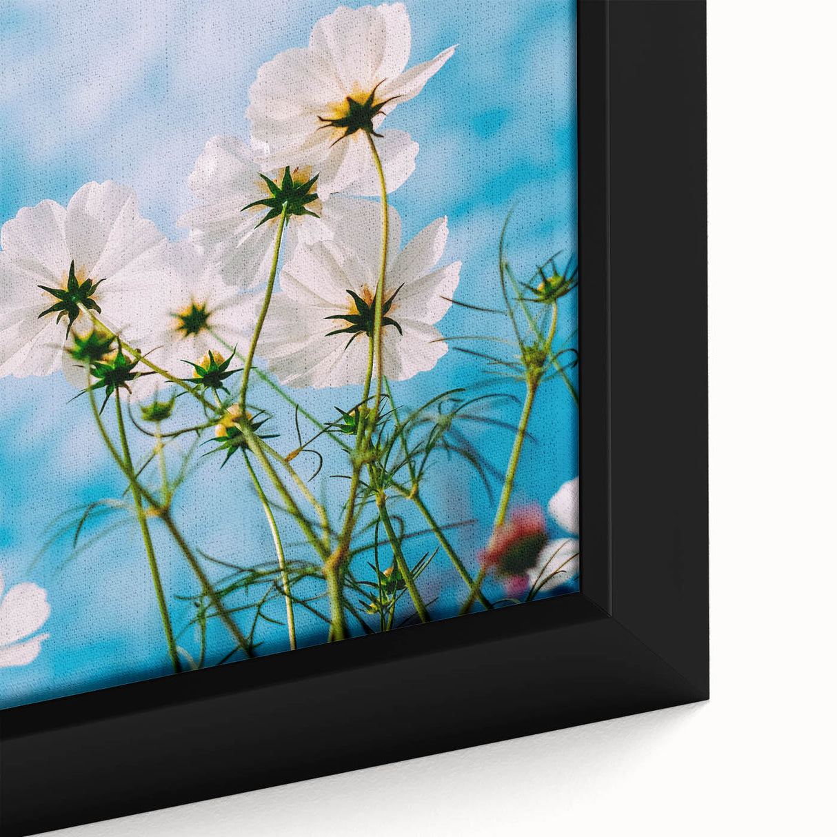 Close-up of extra large black wall art featuring a colorful, textured abstract design on framed canvas.