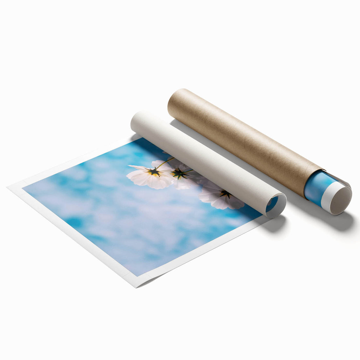 Extra large rolled print of floral art featuring spring blossoms in pastel shades, ideal for classy bathroom wall art.