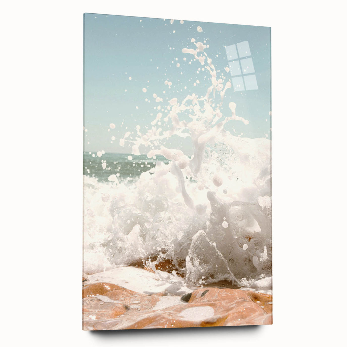 Large abstract wall art in vibrant summer hues on acrylic glass, ideal for bedroom or dining room decor.