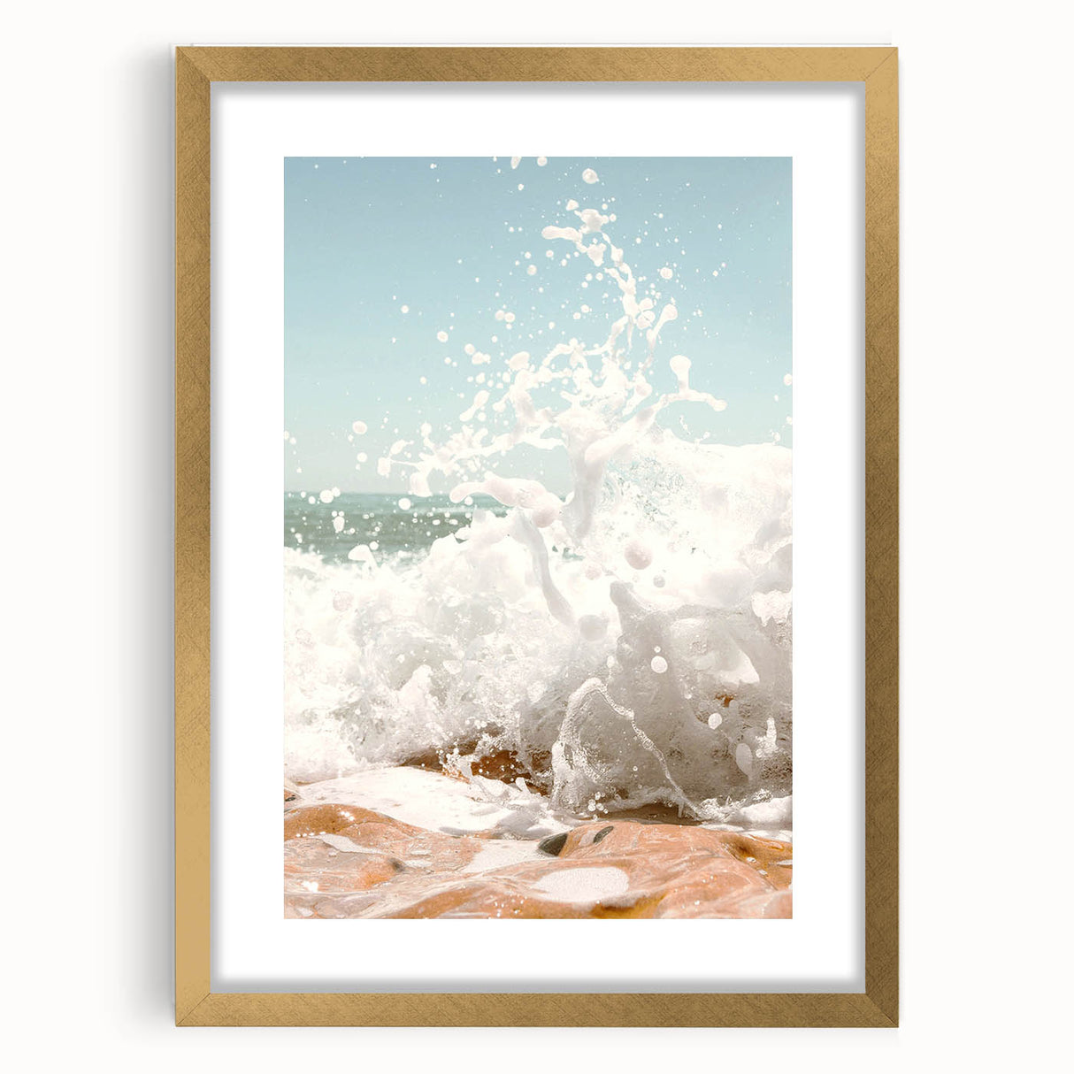 Extra large wall art for living room featuring abstract textured art prints in vibrant summer hues on a gold-framed canvas.