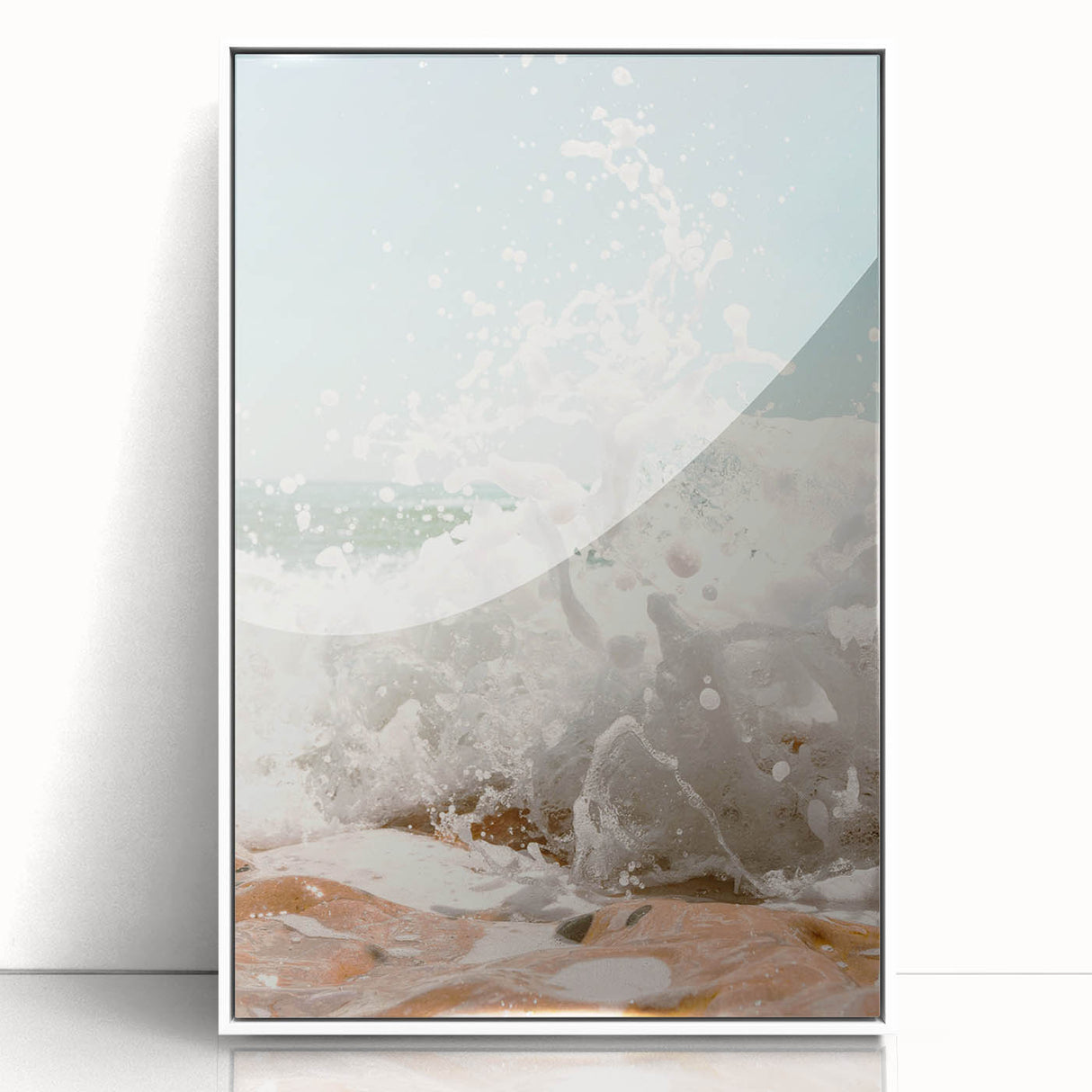 Art deco poster of a summer scene in pastel shades on a white framed acrylic, suitable for nursery wall art.