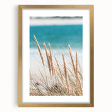 Extra large abstract art print featuring textured swirls in gold and cream tones on a framed canvas.