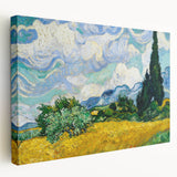 Side view of a large stretched canvas featuring a Van Gogh-inspired abstract design in vibrant blue and yellow.