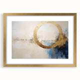 Abstract wall art featuring colorful strokes in shades of blue, pink, and gold, elegantly framed with a mat, showcasing modern decor for stylish interiors.