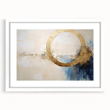 Abstract strokes wall art framed in white mat, showcasing vibrant colors and dynamic patterns, perfect for modern home decor or office settings.