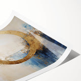 Abstract wall art print showcasing vibrant strokes in shades of blue, orange, and yellow, rolled and ready for framing, perfect for modern decor.