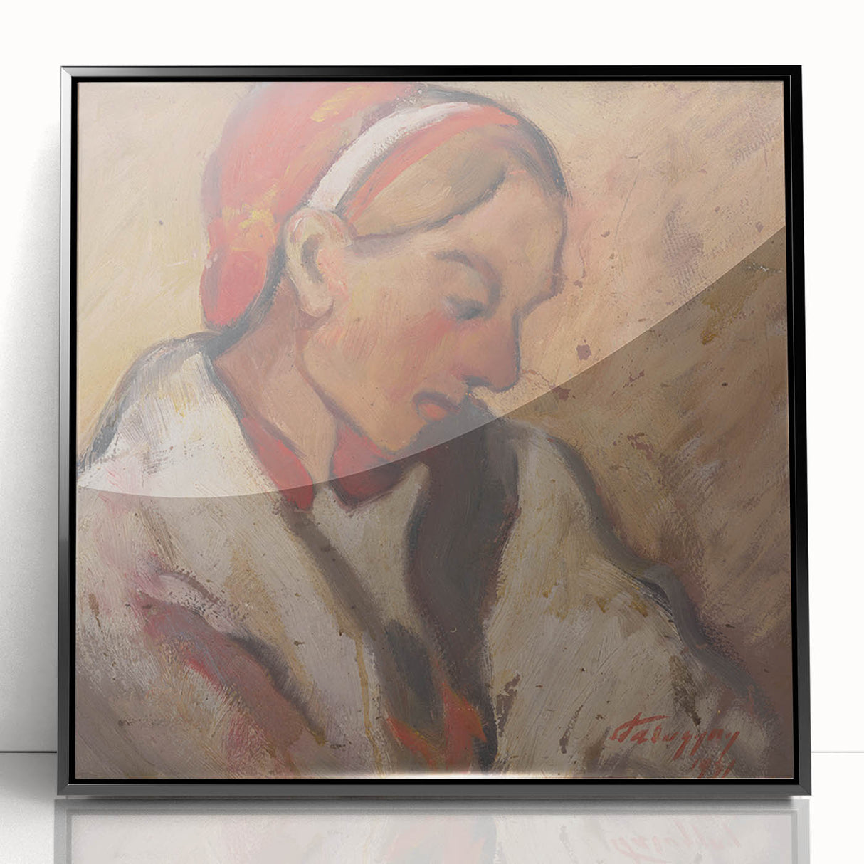 Modern Wall Art: Girl in a Red Bonnet - Expressive Portrait