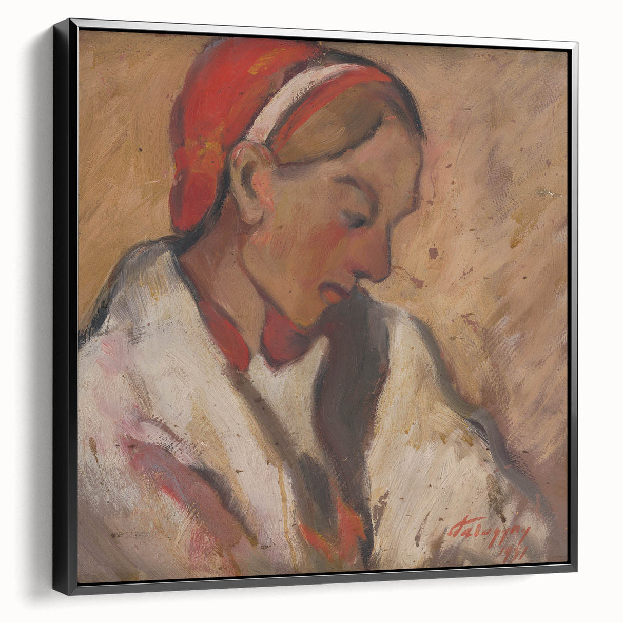 Modern Wall Art: Girl in a Red Bonnet - Expressive Portrait