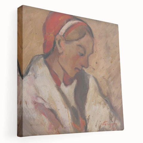 Modern Wall Art: Girl in a Red Bonnet - Expressive Portrait