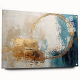 Abstract wall art featuring vibrant strokes in shades of blue, pink, and yellow, displayed in an acrylic glass frame with silver pins, adding a modern touch to any decor.