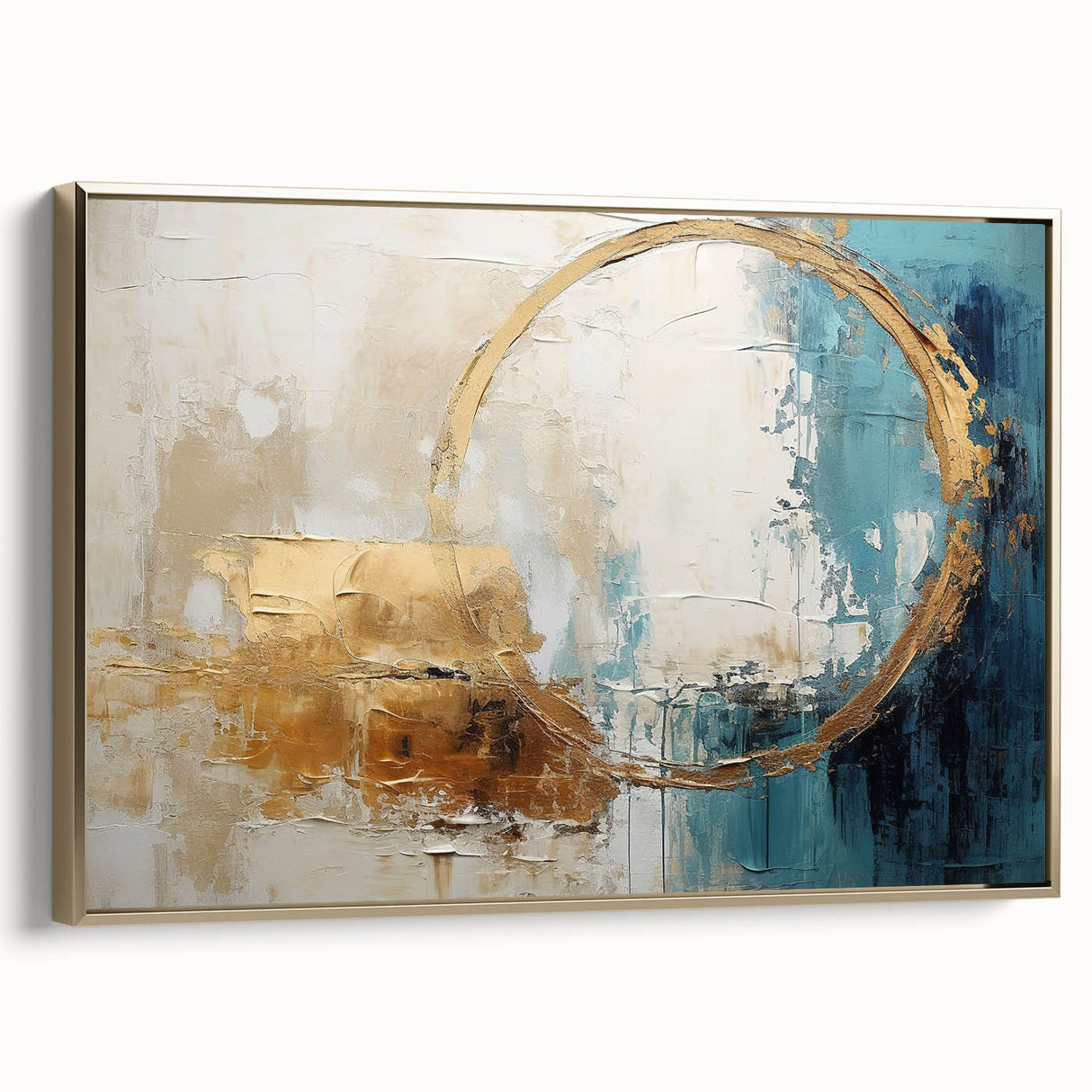 Framed wall art showcasing abstract strokes in gold and black, set against a textured canvas background, perfect for modern home decor and artistic ambiance.