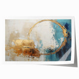 Abstract wall art print featuring colorful strokes in shades of blue, pink, and yellow, rolled and ready for framing, perfect for modern home decor accents.