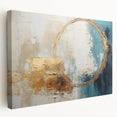 Abstract strokes wall art on stretched canvas showcasing vibrant colors and dynamic patterns, ideal for modern decor. Side view highlights the canvas depth and texture.