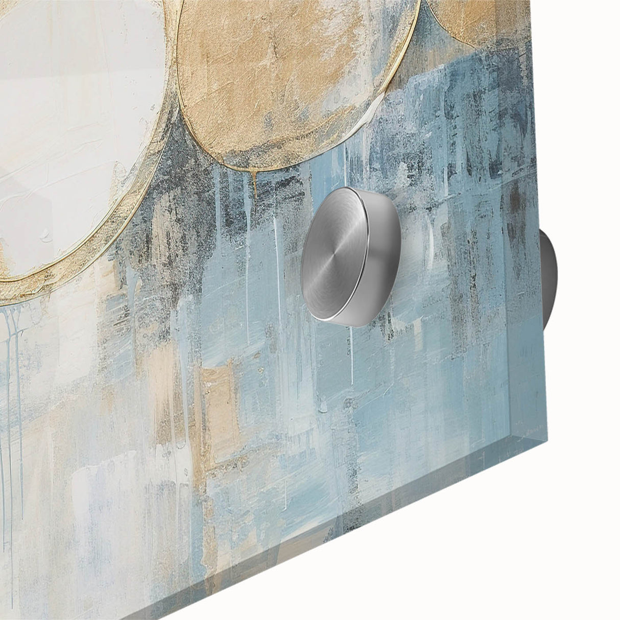 Close-up of an abstract strokes wall art piece on acrylic glass, showcasing vibrant colors and fluid designs, ideal for modern home decor.