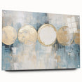 Abstract wall art featuring vibrant strokes in blue, yellow, and pink, displayed in a sleek acrylic frame from a side view, showcasing its modern design and mounting pins.