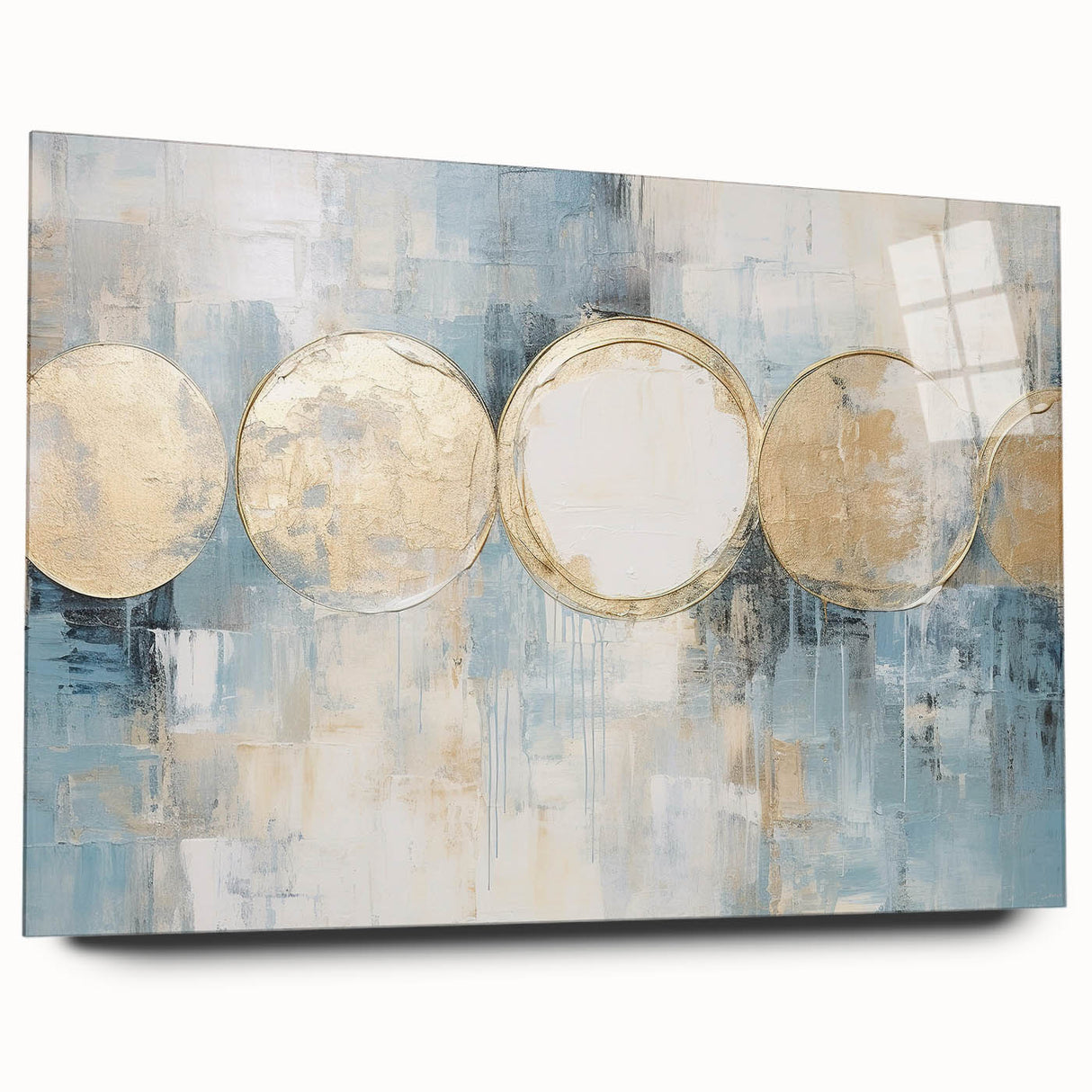 Abstract wall art design showcasing vibrant strokes in various colors, displayed in a sleek acrylic glass frame, emphasizing modern decor aesthetics.