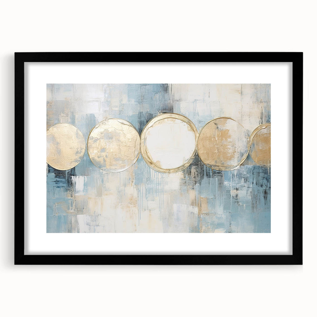 Abstract strokes wall art framed with a black matte, showcasing vibrant colors and dynamic patterns, perfect for modern decor and artistic expression.