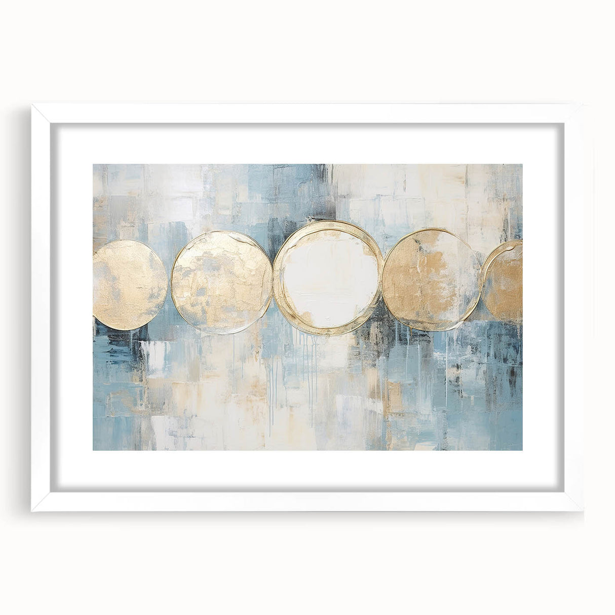 Abstract strokes wall art framed in white with a mat, showcasing vibrant colors and dynamic patterns, perfect for modern home decor. Ideal for adding a contemporary touch to any space.
