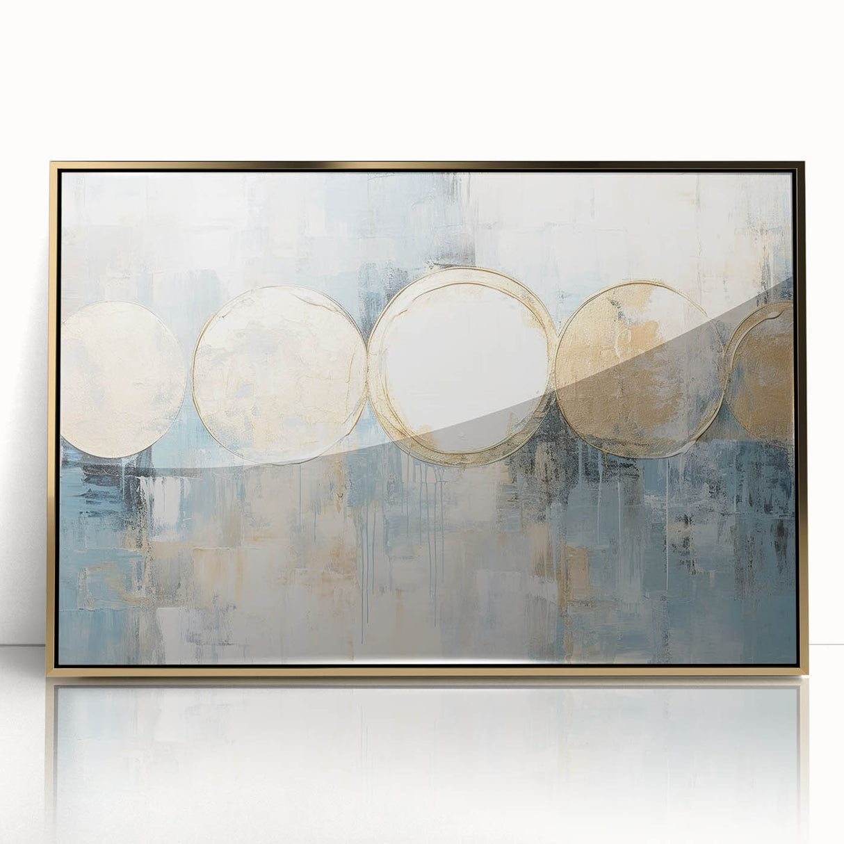 Framed abstract wall art featuring gold acrylic strokes on a textured background, ideal for modern decor, enhancing living spaces with elegance and sophistication.