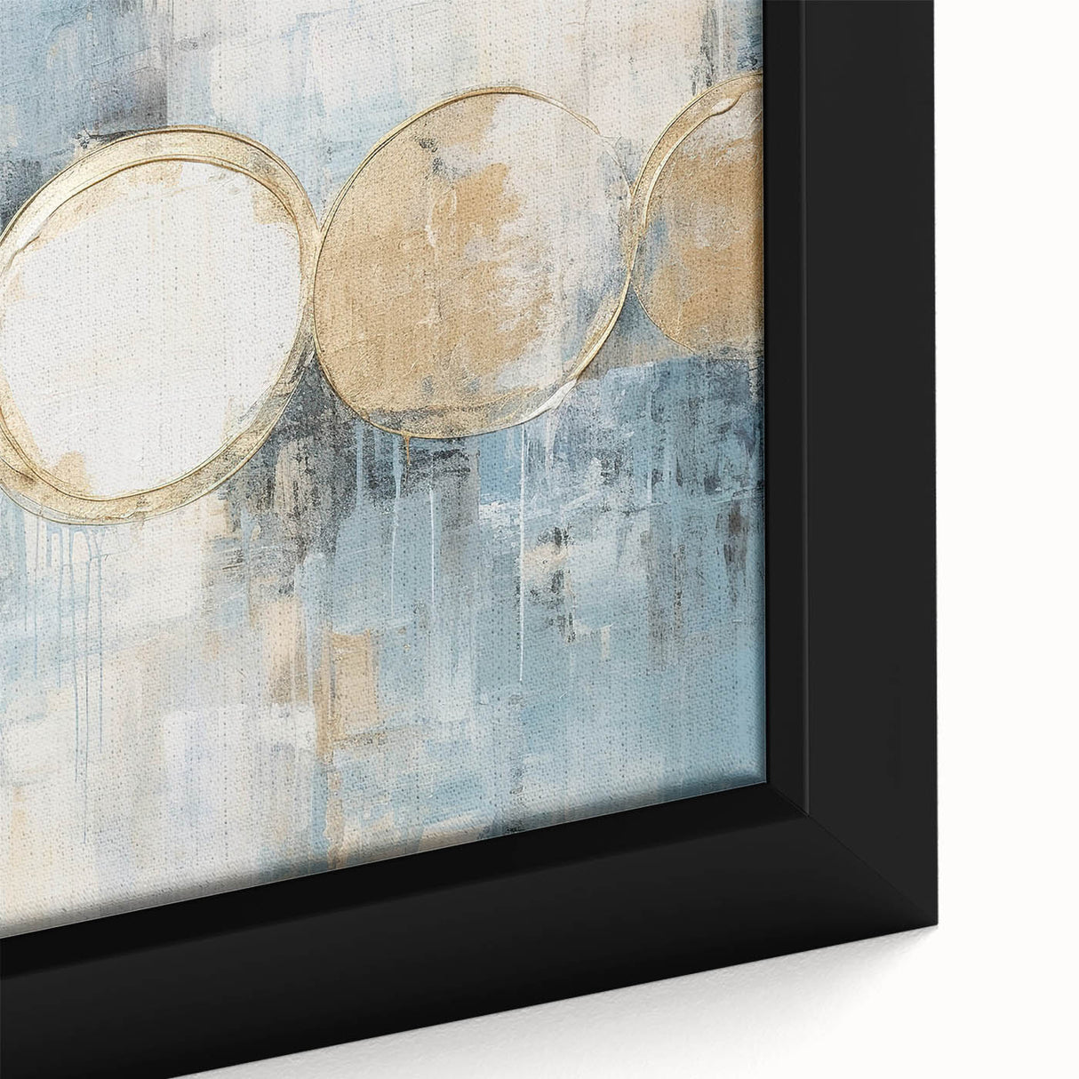 Framed canvas artwork showcasing abstract strokes in vibrant blue, orange, and green hues, perfect for modern home decor, adding a dynamic touch to any room.