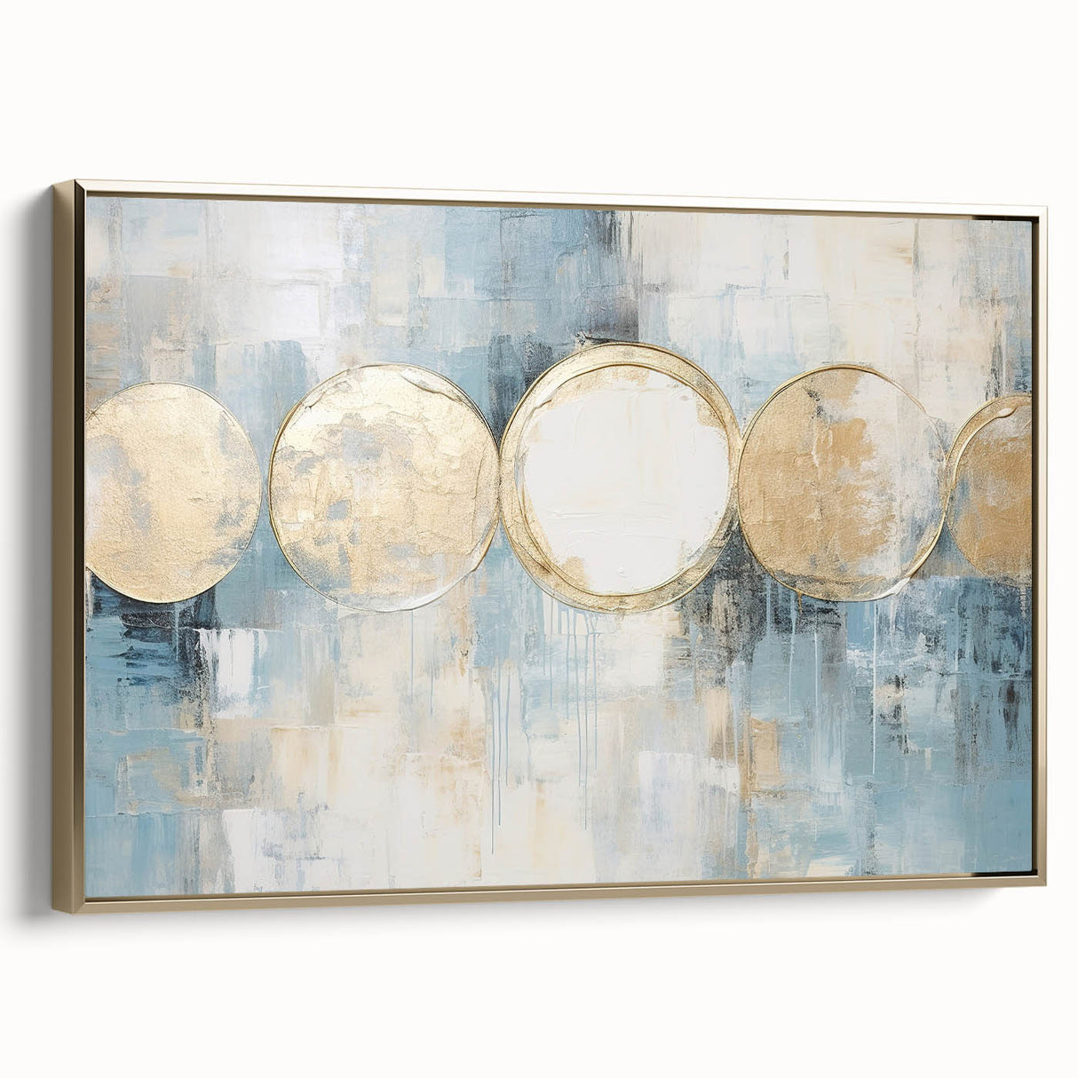 Framed abstract strokes wall art featuring elegant gold accents and a textured canvas surface, showcased from a side view, ideal for modern home decor.