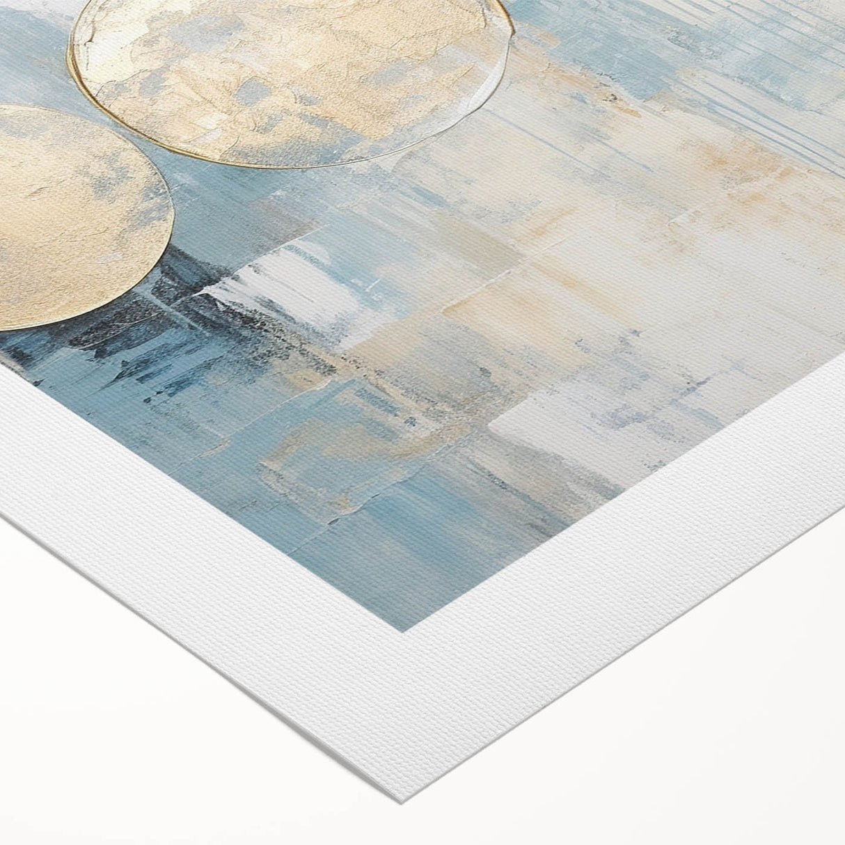 Abstract wall art featuring vibrant strokes in shades of blue, orange, and yellow on rolled canvas, ideal for modern home decor, showcasing artistic flair and creativity.