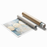 Abstract wall art print showcasing vibrant strokes of blue, orange, and green, rolled and ready for framing, perfect for modern home decor.