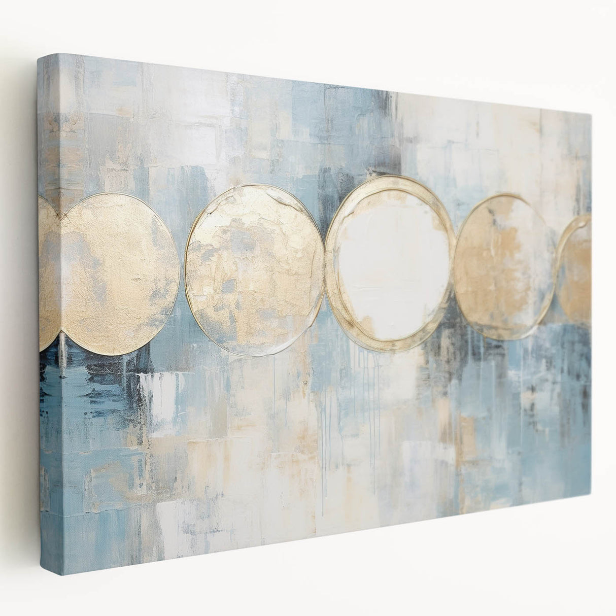 Abstract strokes wall art displayed in a side view, showcasing vibrant colors and textured canvas, perfect for modern home decor or office settings.