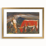 Shepherd with Grazing Cow" by Mikuláš Galanda - Rustic Pastoral Scene