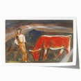Shepherd with Grazing Cow" by Mikuláš Galanda - Rustic Pastoral Scene