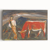 Shepherd with Grazing Cow" by Mikuláš Galanda - Rustic Pastoral Scene