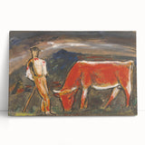 Shepherd with Grazing Cow" by Mikuláš Galanda - Rustic Pastoral Scene