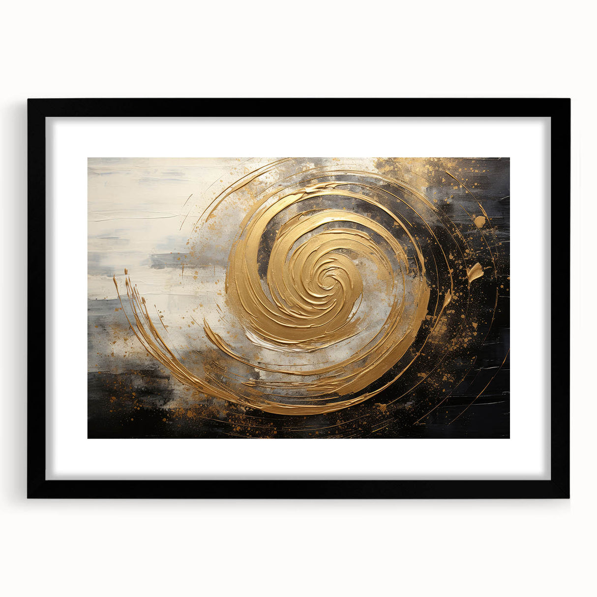 Abstract strokes wall art framed in black with a white mat, showcasing vibrant colors and dynamic brushwork, perfect for modern home decor.