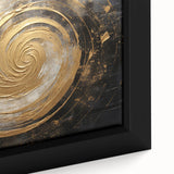 Close-up of a framed abstract wall art canvas featuring colorful strokes in vibrant hues of blue, orange, and yellow, designed to enhance modern interior decor.