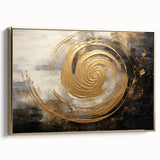 Framed abstract wall art featuring elegant gold strokes on a textured surface, perfect for modern decor. Side view highlights the premium finish and artistic design.