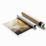 Abstract wall art print showcasing vibrant strokes in blue, pink, and gold hues, rolled and ready for display, perfect for modern home decor enthusiasts.